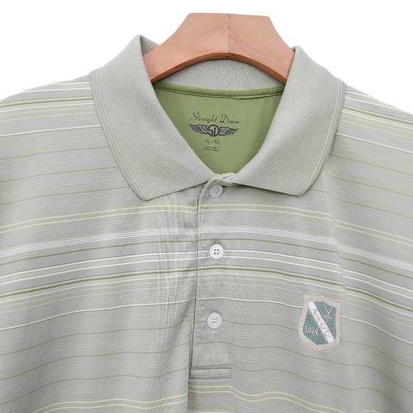 Straight Down Golf Polo Shirt 1/4 Button Striped Slits Green Mens Size XL - Picture 3 of 10